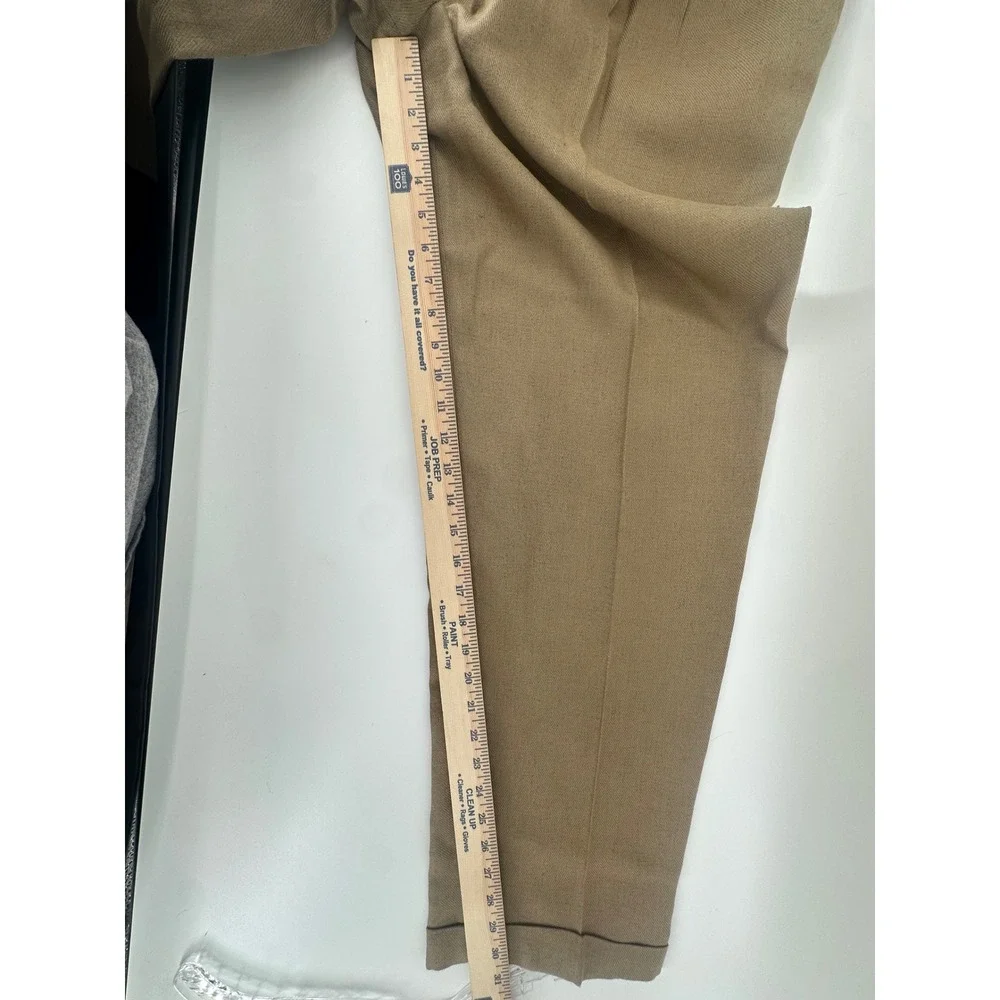 Mens Pleated Linen Blend Dress Pants Khaki Tan Cuffed Trousers 38x30 Teflon